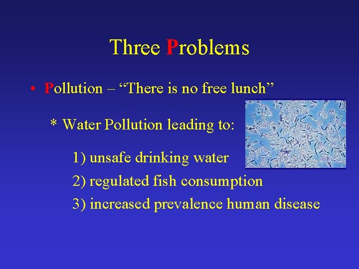 Three Problems • Pollution – “There is no free lunch” * Water Pollution leading