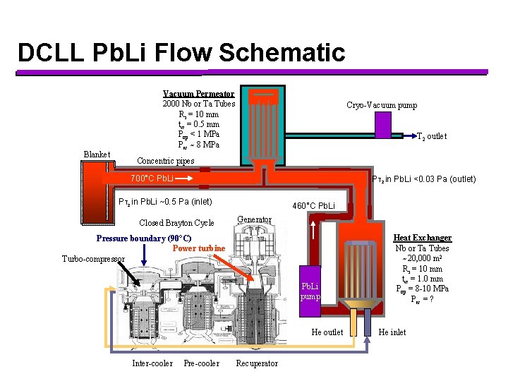 DCLL Pb. Li Flow Schematic Blanket Vacuum Permeator 2000 Nb or Ta Tubes Ri