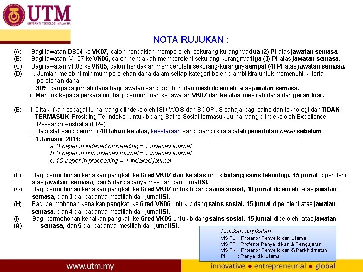 NOTA RUJUKAN : (A) (B) (C) (D) Bagi jawatan DS 54 ke VK 07,