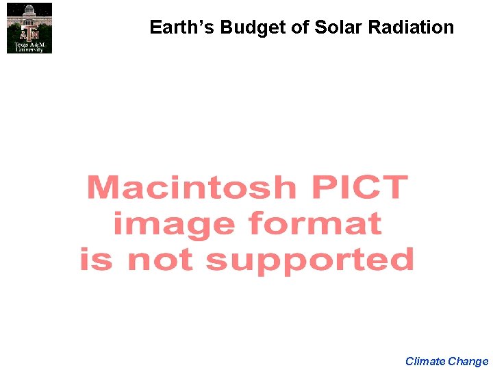 Earth’s Budget of Solar Radiation Climate Change 