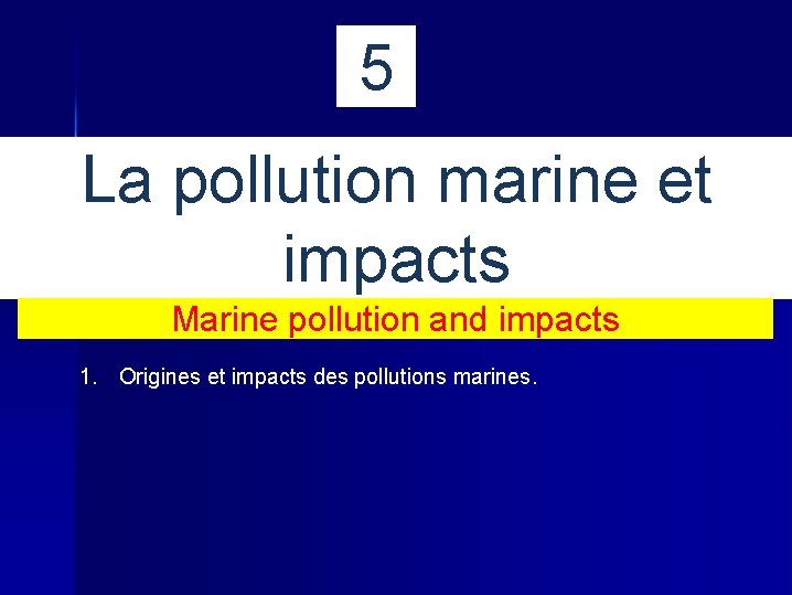 5 La pollution marine et impacts Marine pollution and impacts 1. Origines et impacts