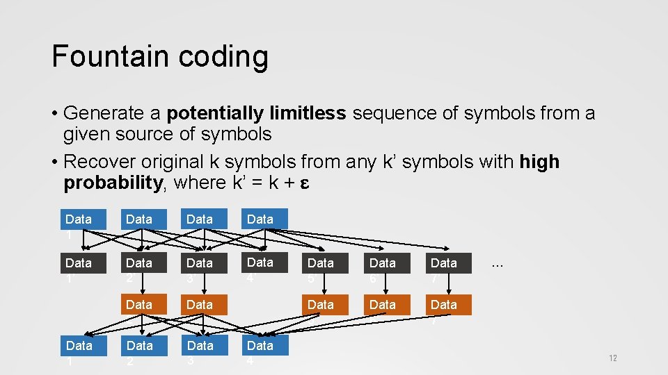 Fountain coding • Generate a potentially limitless sequence of symbols from a given source