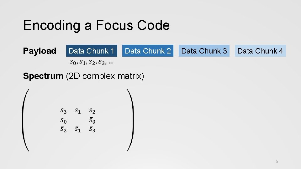 Encoding a Focus Code Payload Data Chunk 1 Data Chunk 2 Data Chunk 3