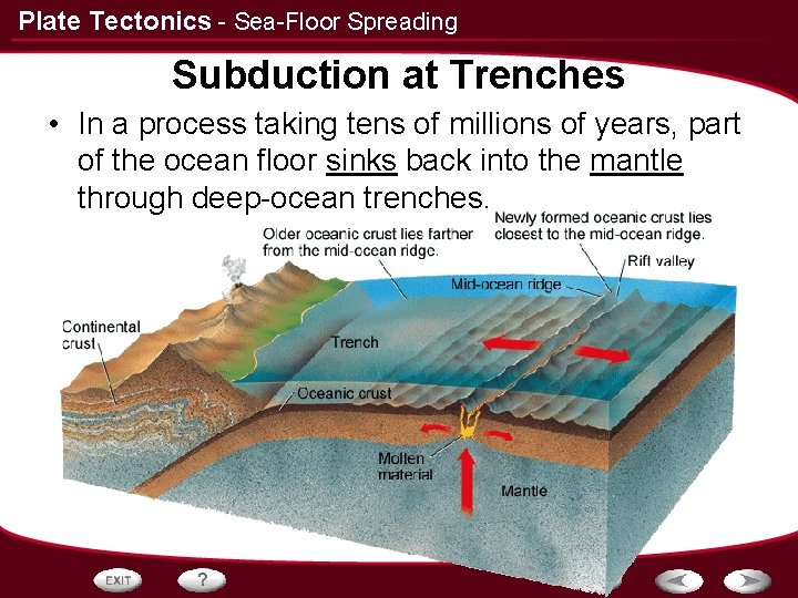 Plate Tectonics - Sea-Floor Spreading Subduction at Trenches • In a process taking tens