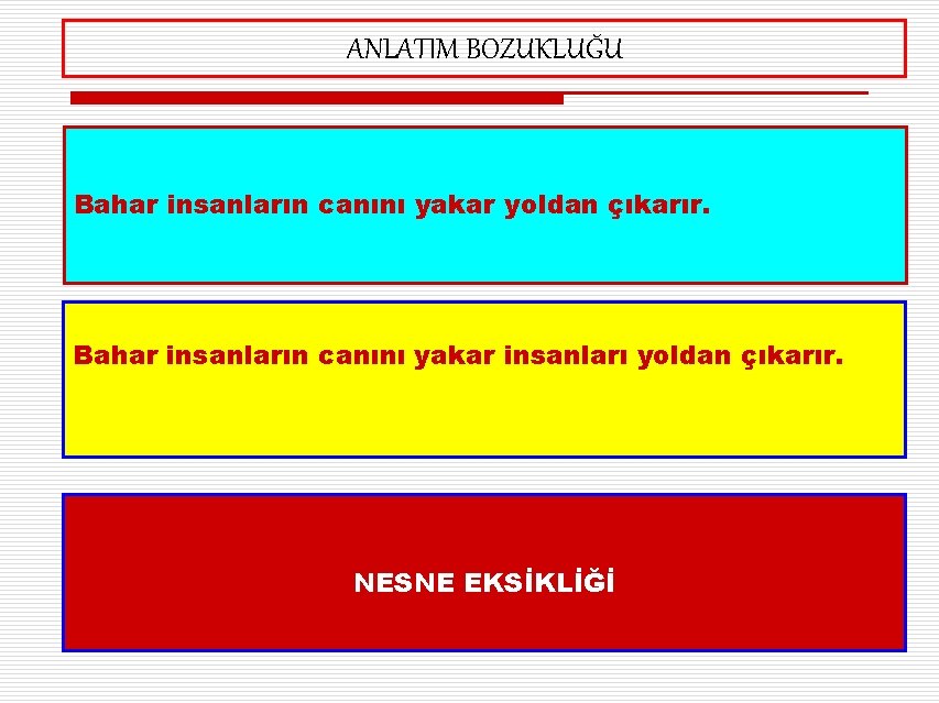 ANLATIM BOZUKLUĞU Bahar insanların canını yakar yoldan çıkarır. Bahar insanların canını yakar insanları yoldan