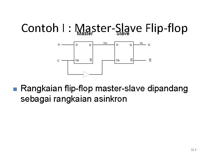 Contoh I : Master-Slave Flip-flop Master Slave n Rangkaian flip-flop master-slave dipandang sebagai rangkaian