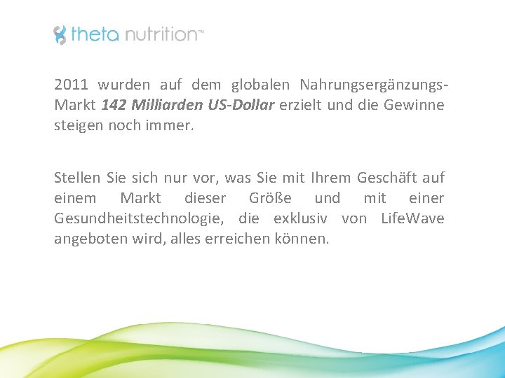 2011 wurden auf dem globalen Nahrungsergänzungs. Markt 142 Milliarden US-Dollar erzielt und die Gewinne