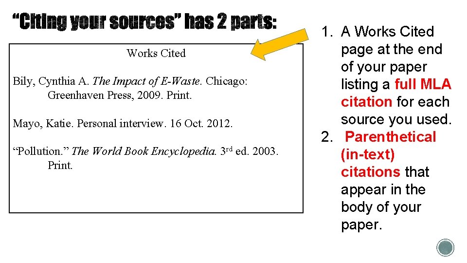 Works Cited Bily, Cynthia A. The Impact of E-Waste. Chicago: Greenhaven Press, 2009. Print. Works Cited Bily, Cynthia A. The Impact of E-Waste. Chicago: Greenhaven Press, 2009. Print.