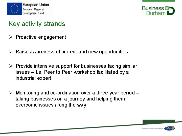 Key activity strands Ø Proactive engagement Ø Raise awareness of current and new opportunities