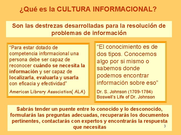 ¿Qué es la CULTURA INFORMACIONAL? Son las destrezas desarrolladas para la resolución de problemas