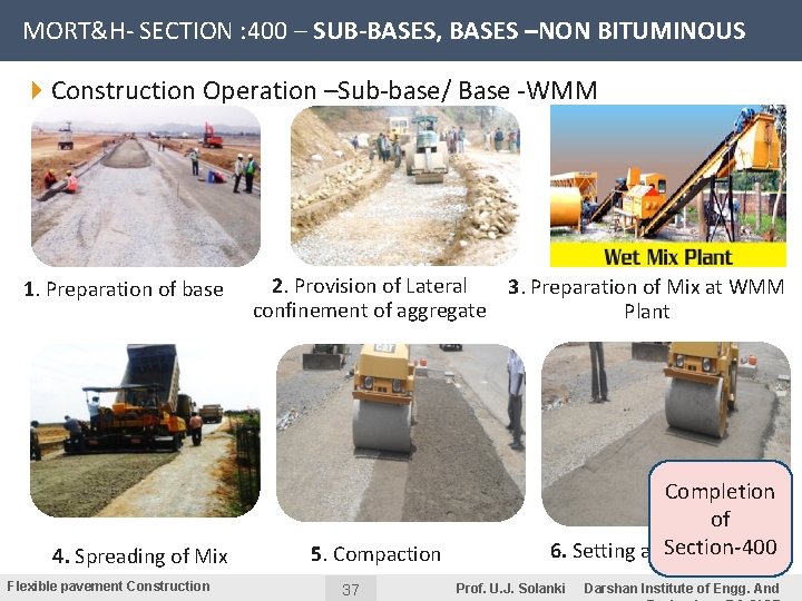 MORT&H- SECTION : 400 – SUB-BASES, BASES –NON BITUMINOUS 4 Construction Operation –Sub-base/ Base