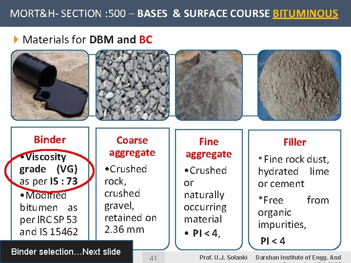 MORT&H- SECTION : 500 – BASES & SURFACE COURSE BITUMINOUS 4 Materials for DBM