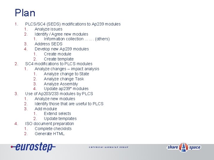 Plan 1. 2. 3. 4. PLCS/SC 4 (SEDS) modifications to Ap 239 modules 1.