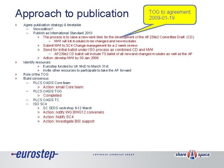 Approach to publication » TOG to agreement 2009 -01 -19 Agree publication strategy &