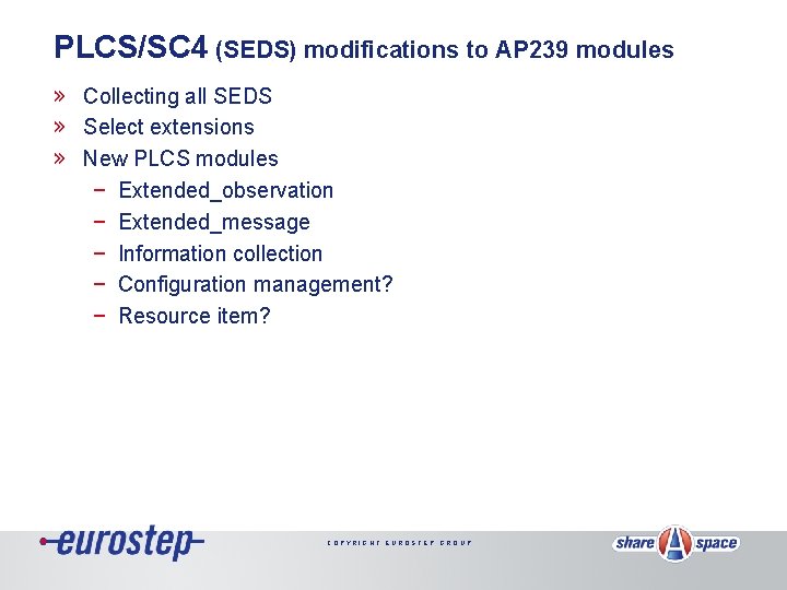 PLCS/SC 4 (SEDS) modifications to AP 239 modules » Collecting all SEDS » Select