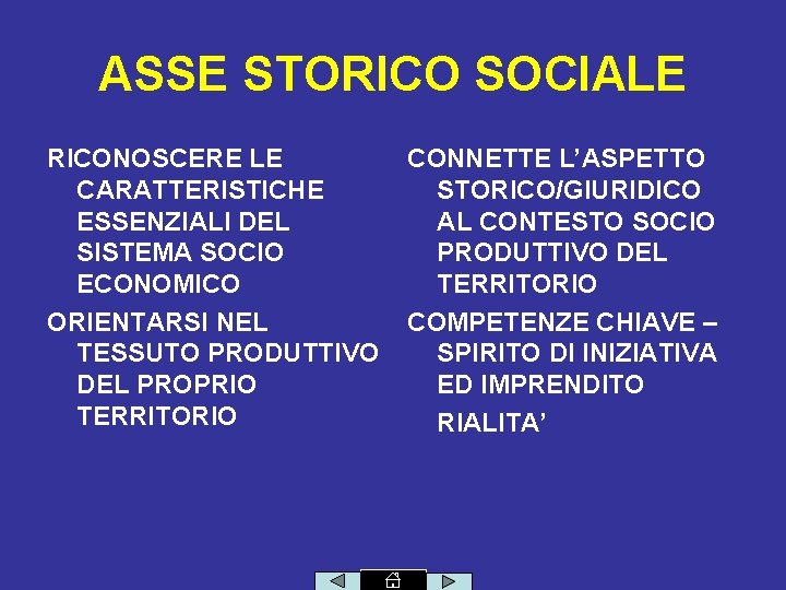 ASSE STORICO SOCIALE RICONOSCERE LE CARATTERISTICHE ESSENZIALI DEL SISTEMA SOCIO ECONOMICO ORIENTARSI NEL TESSUTO