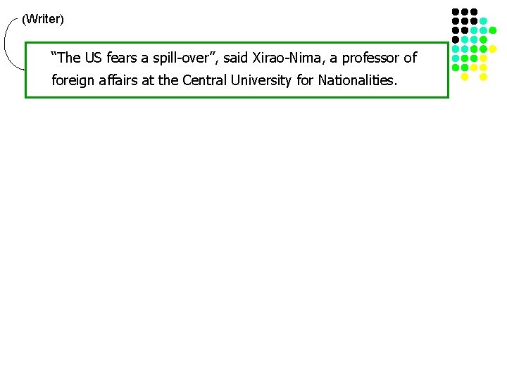(Writer) “The US fears a spill-over’’, said Xirao-Nima, a professor of foreign affairs at
