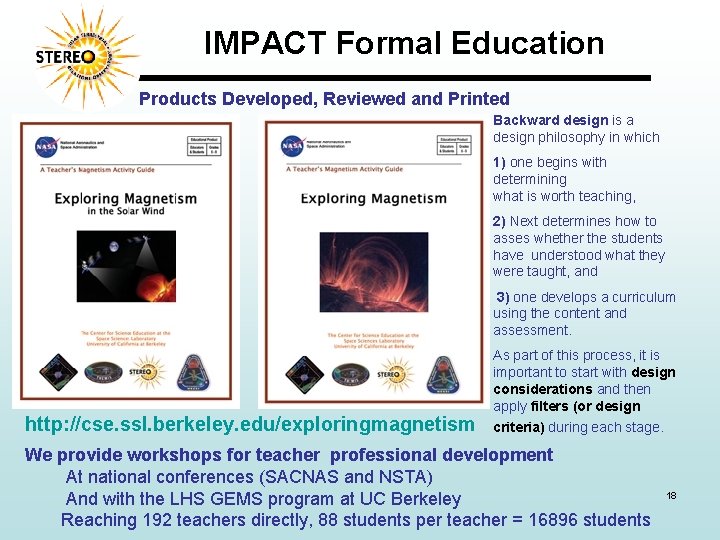 IMPACT Formal Education Products Developed, Reviewed and Printed Backward design is a design philosophy