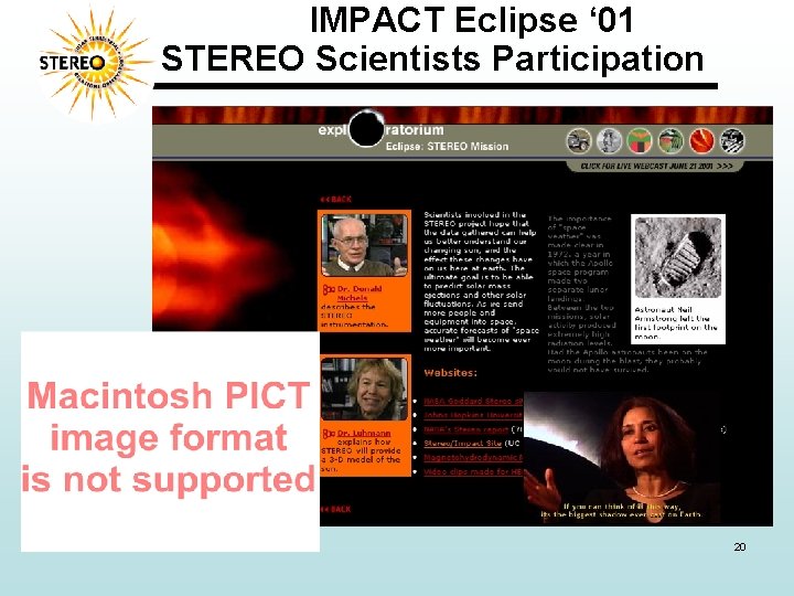 IMPACT Eclipse ‘ 01 STEREO Scientists Participation 20 