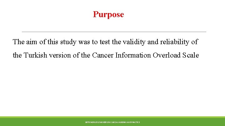 Purpose The aim of this study was to test the validity and reliability of