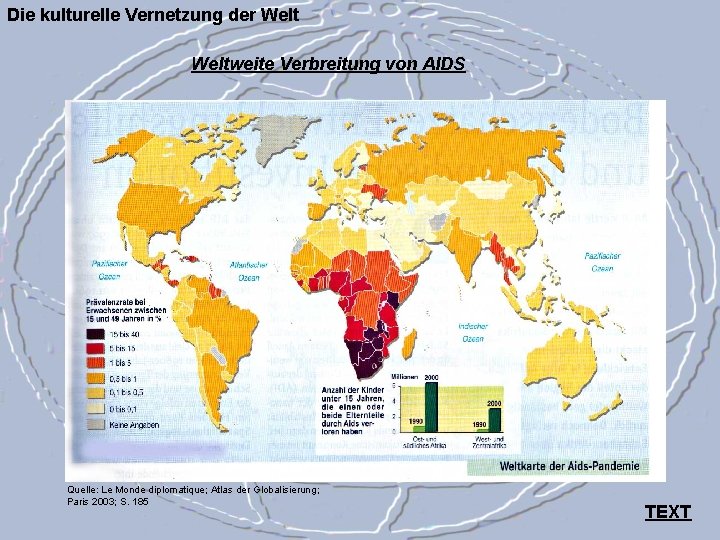 Die kulturelle Vernetzung der Weltweite Verbreitung von AIDS Quelle: Le Monde diplomatique; Atlas der