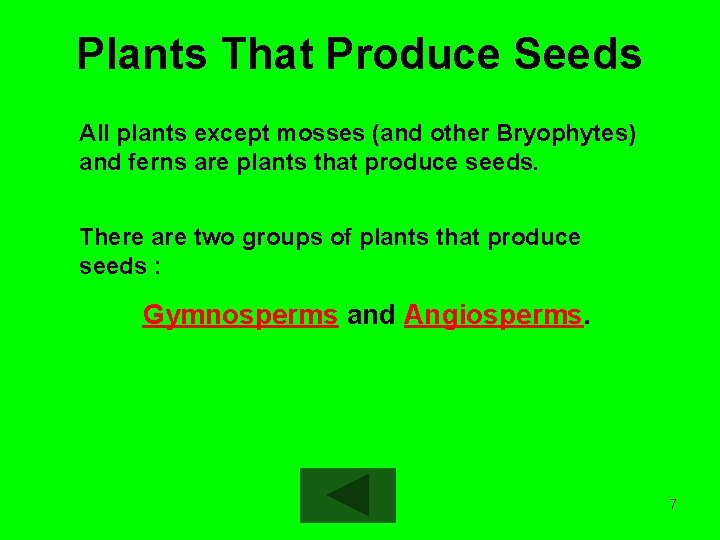 Plants That Produce Seeds All plants except mosses (and other Bryophytes) and ferns are