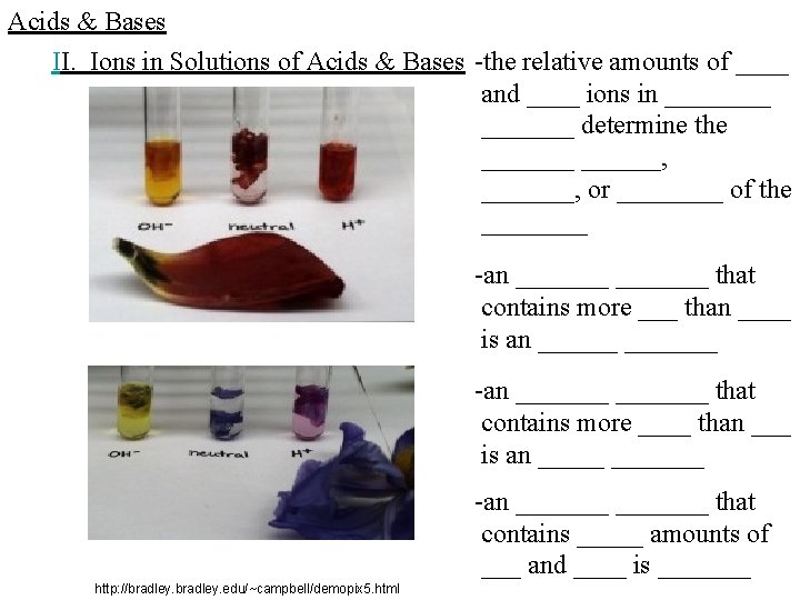 Acids & Bases II. Ions in Solutions of Acids & Bases -the relative amounts