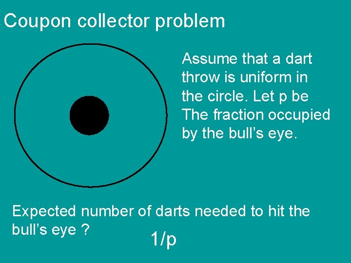 Coupon collector problem Assume that a dart throw is uniform in the circle. Let