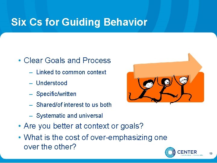 Six Cs for Guiding Behavior • Clear Goals and Process – Linked to common