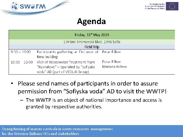 Agenda • Please send names of participants in order to assure permission from “Sofiyska