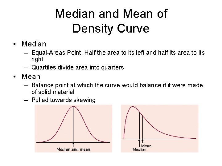 Median and Mean of Density Curve • Median – Equal-Areas Point. Half the area