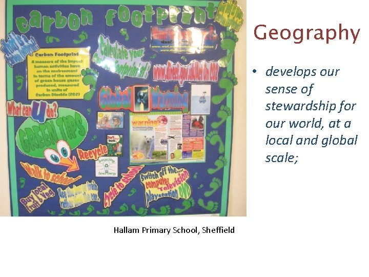 Geography • develops our sense of stewardship for our world, at a local and