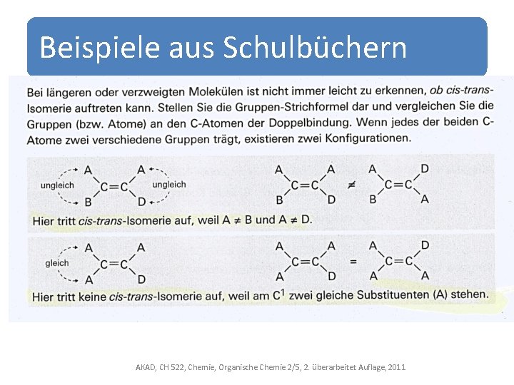 Beispiele aus Schulbüchern AKAD, CH 522, Chemie, Organische Chemie 2/5, 2. überarbeitet Auflage, 2011