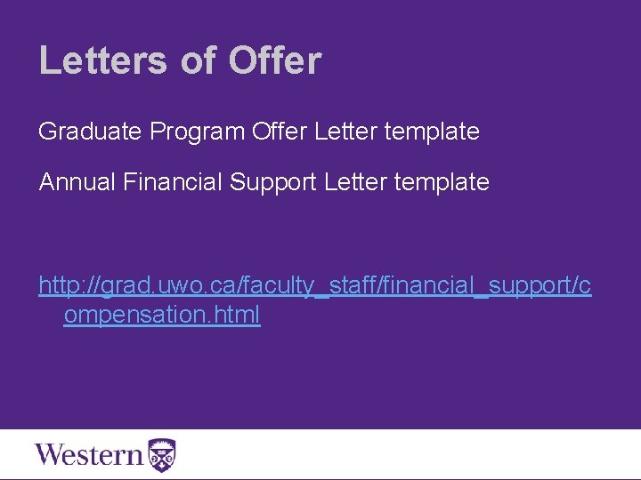 Letters of Offer Graduate Program Offer Letter template Annual Financial Support Letter template http: