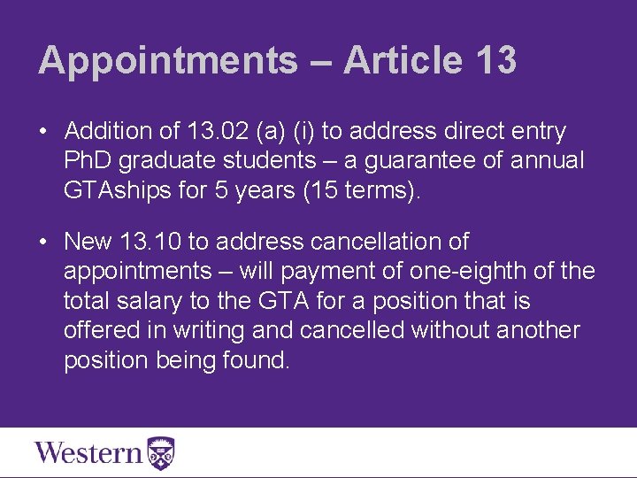 Appointments – Article 13 • Addition of 13. 02 (a) (i) to address direct