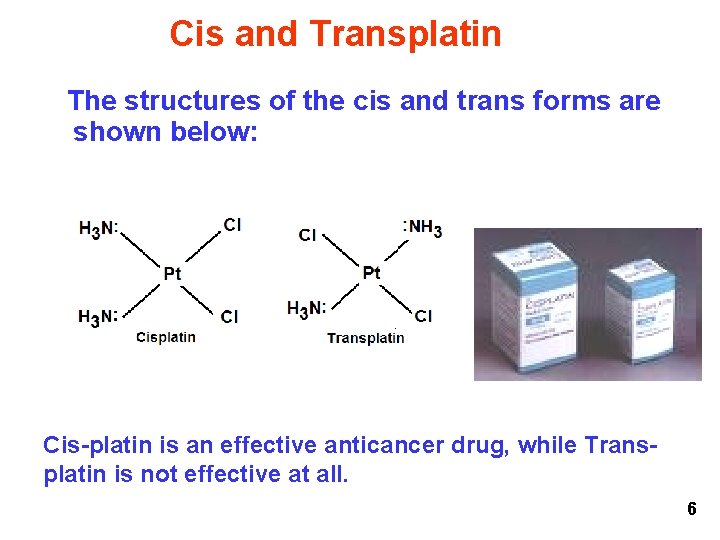 Cis and Transplatin The structures of the cis and trans forms are shown below: