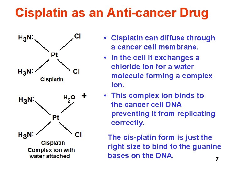 Cisplatin as an Anti-cancer Drug • Cisplatin can diffuse through a cancer cell membrane.