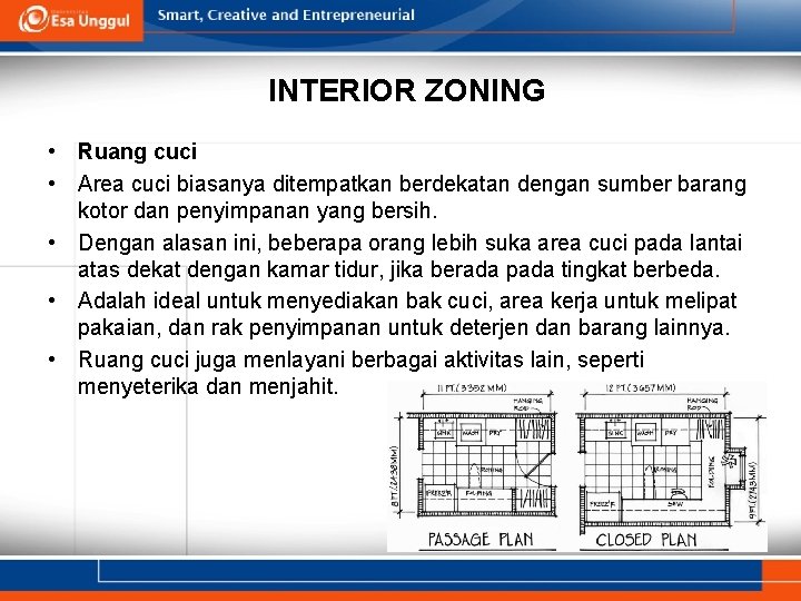INTERIOR ZONING • Ruang cuci • Area cuci biasanya ditempatkan berdekatan dengan sumber barang INTERIOR ZONING • Ruang cuci • Area cuci biasanya ditempatkan berdekatan dengan sumber barang