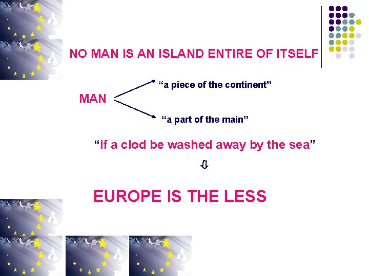 NO MAN ISLAND ENTIRE OF ITSELF “a piece of the continent” MAN “a part