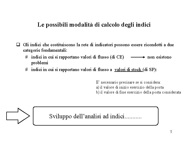 Le possibili modalità di calcolo degli indici q Gli indici che costituiscono la rete