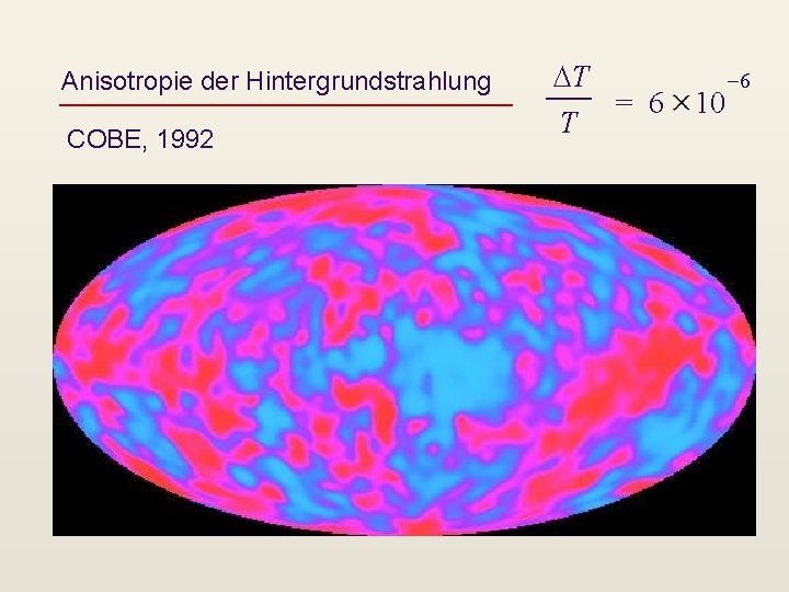 Anisotropie der Hintergrundstrahlung COBE, 1992 DT = 6 T 10 -6 