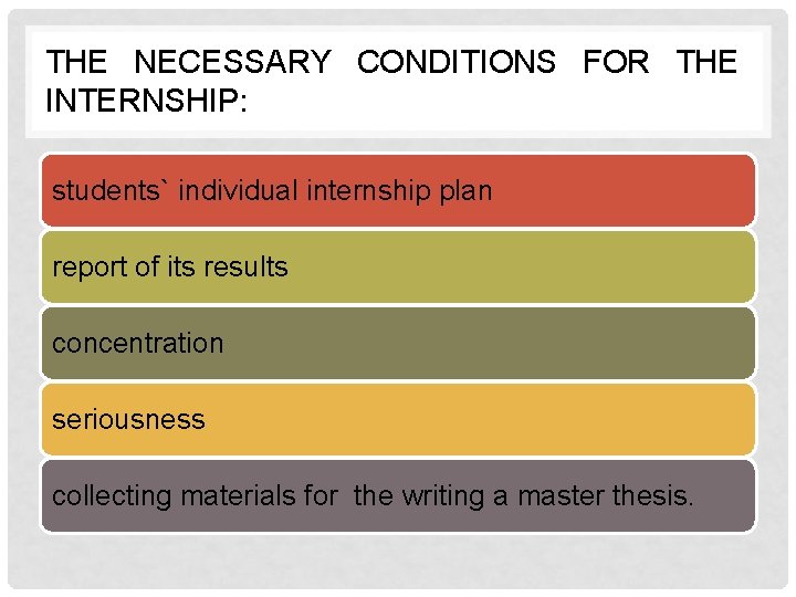 THE NECESSARY CONDITIONS FOR THE INTERNSHIP: students` individual internship plan report of its results THE NECESSARY CONDITIONS FOR THE INTERNSHIP: students` individual internship plan report of its results