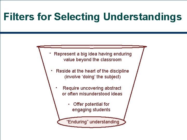 Filters for Selecting Understandings • Represent a big idea having enduring value beyond the