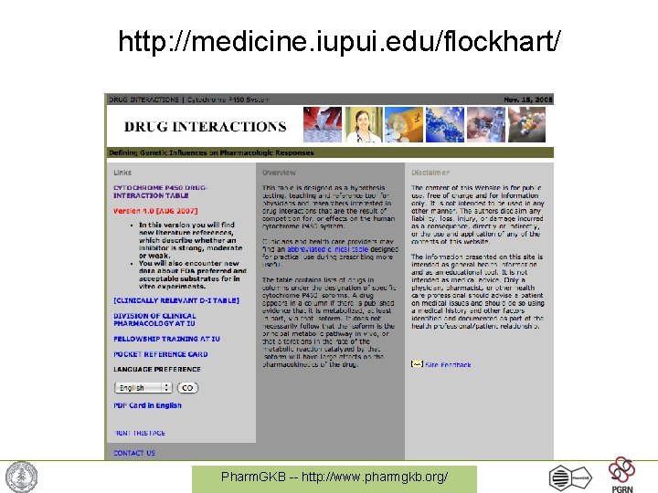 http: //medicine. iupui. edu/flockhart/ Pharm. GKB -- http: //www. pharmgkb. org/ 