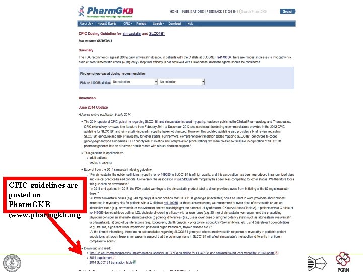 CPIC guidelines are posted on Pharm. GKB (www. pharmgkb. org 