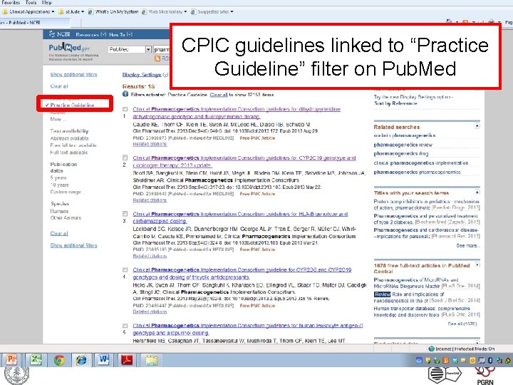 CPIC guidelines linked to “Practice Guideline” filter on Pub. Med 