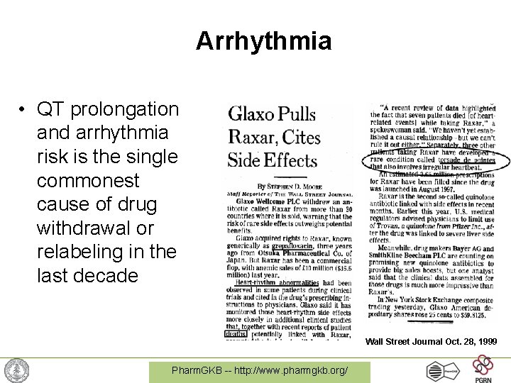 Arrhythmia • QT prolongation and arrhythmia risk is the single commonest cause of drug