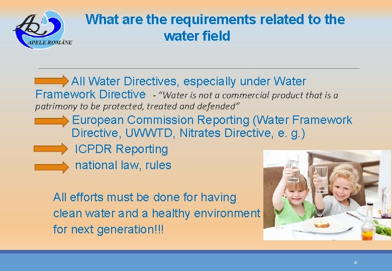 What are the requirements related to the water field All Water Directives, especially under