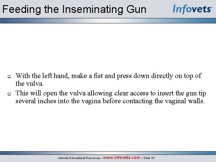 Feeding the Inseminating Gun With the left hand, make a fist and press down