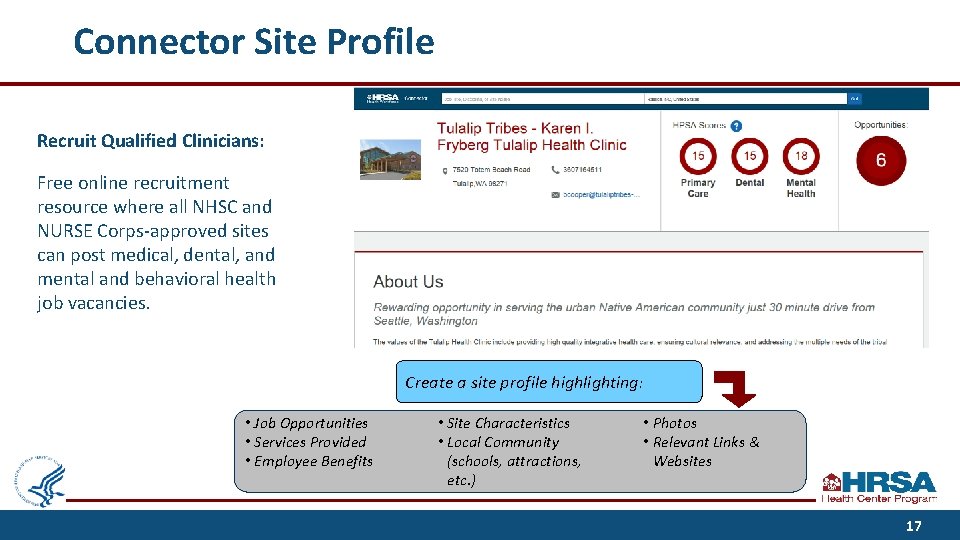 Connector Site Profile Recruit Qualified Clinicians: Free online recruitment resource where all NHSC and